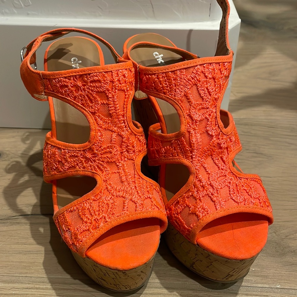 Orange wedge shoes